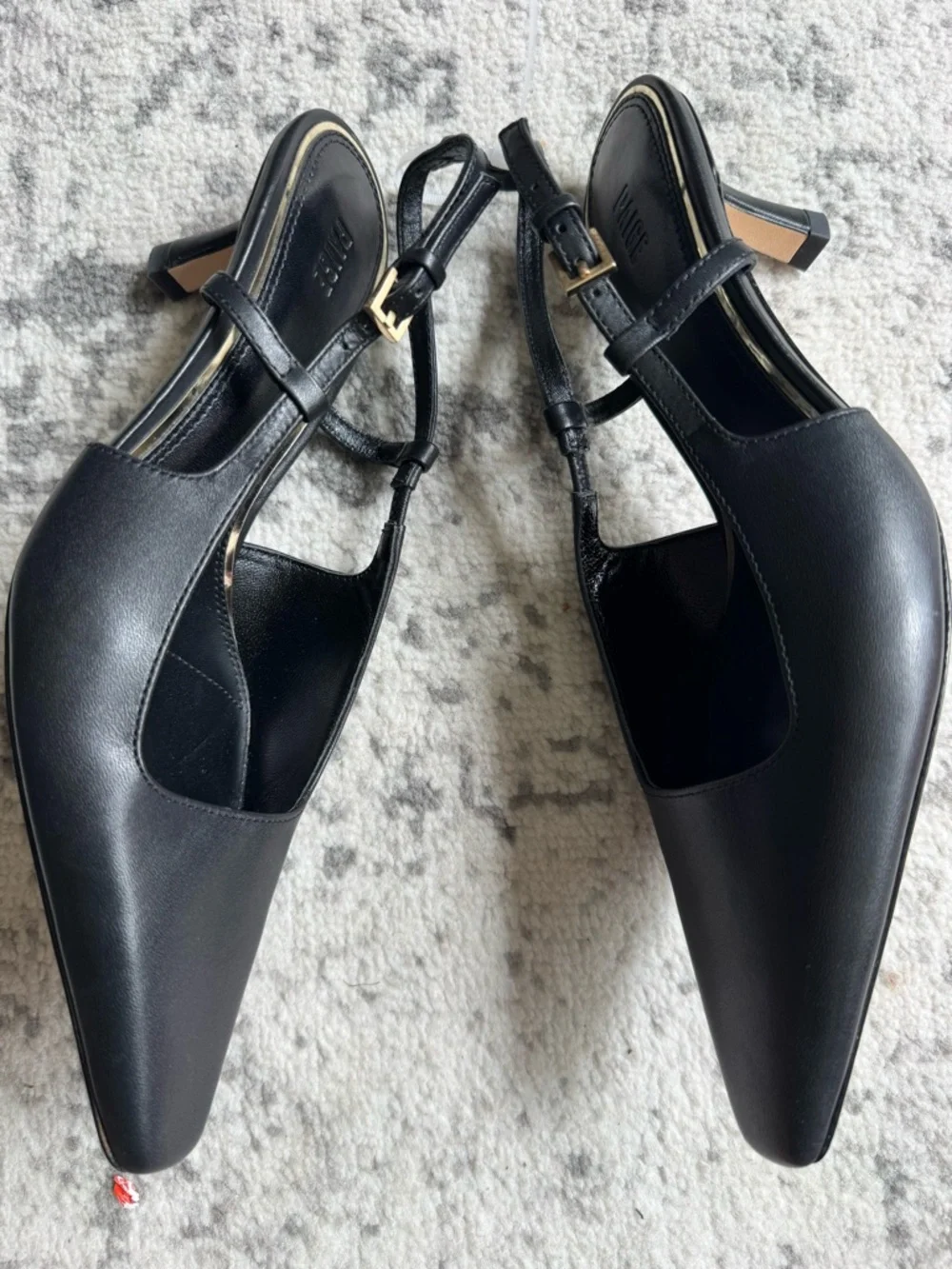 PAIGE Winnie Black Leather Pointed Toe Slingback Pump with Gold Buckle - Picture 6 of 10